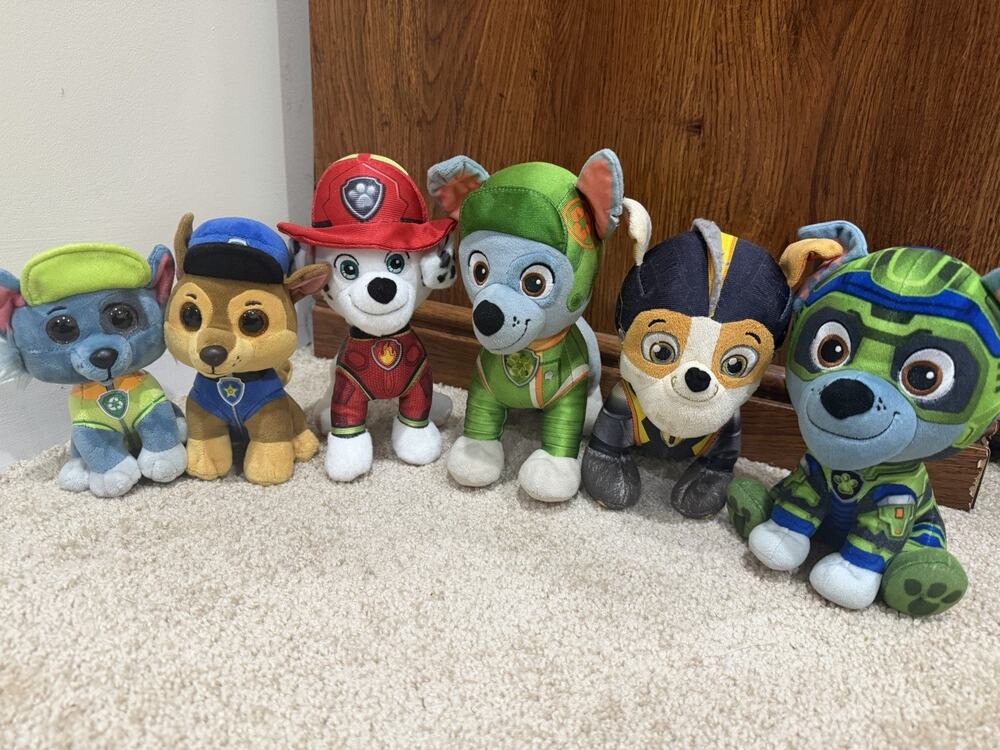 LOT 6 Paw Patrol Plush Boy Dogs Chase Rubble Rocky Charged Up Beanie Boos Stuffy